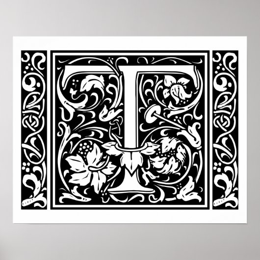 Letter T Medieval Monogram Vintag Initial Poster (Vorne)