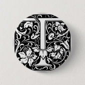 Letter T Mittelalterliches Monogramm Art Nouveau Button (Vorderseite)