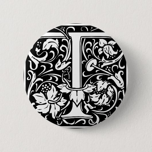 Letter T Mittelalterliches Monogramm Art Nouveau Button (Vorderseite)