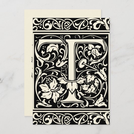 Letter T Mittelalterliches Monogramm Art Nouveau Einladung (Vorne/Hinten)