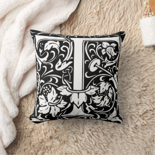Letter T Mittelalterliches Monogramm Art Nouveau Kissen