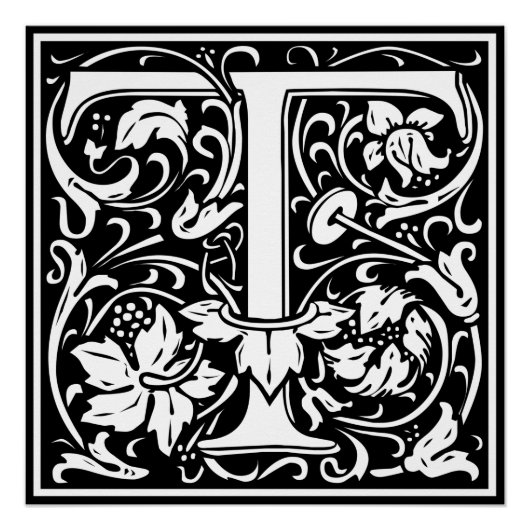Letter T Mittelalterliches Monogramm Art Nouveau Poster (Vorderseite)