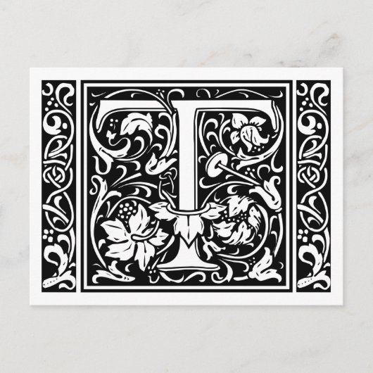 Letter T Mittelalterliches Monogramm Art Nouveau Postkarte (Vorderseite)
