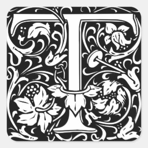Letter T Mittelalterliches Monogramm Art Nouveau Quadratischer Aufkleber