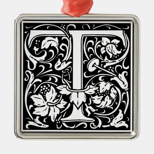 Letter T Mittelalterliches Monogramm Art Nouveau Silbernes Ornament (Vorne)