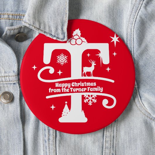Letter T Monogram Anfangsname Familienname Gruß Button (Beispiel)