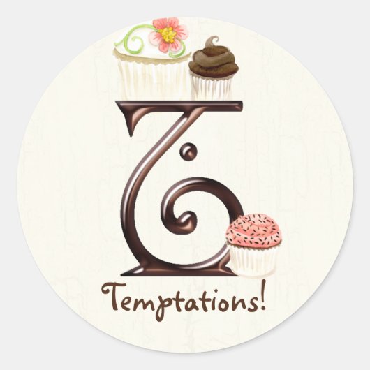 Letter T Monogram Cupcake Logo Business-Aufkleber Runder Aufkleber (Vorderseite)
