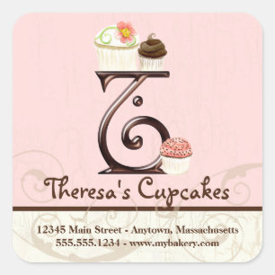 Letter T Monogram Cupcake Logo Business Identity Quadratischer Aufkleber