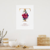 Letter T Monogram Floral Navy Blue und Burgundy Poster (Küche)