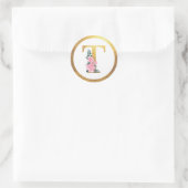 Letter T Monogram Roses Floral & Elegant Gold Runder Aufkleber (Tasche)