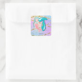 Letter T Monogram Watercolor Niedlich Mermaid Kind Quadratischer Aufkleber (Tasche)
