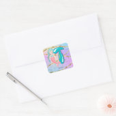 Letter T Monogram Watercolor Niedlich Mermaid Kind Quadratischer Aufkleber (Umschlag)