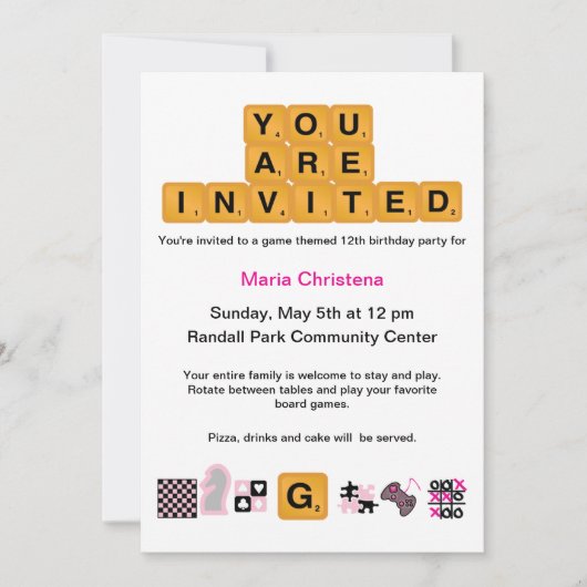 Letter Tiles Pink zum Geburtstag Einladung (Vorderseite)