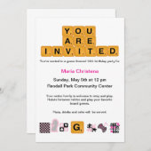 Letter Tiles Pink zum Geburtstag Einladung (Vorne/Hinten)