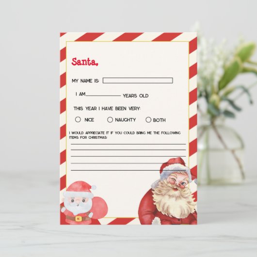 Letter To santa Kids Christmas Wunschkarte Einladung (Stehend Vorderseite)