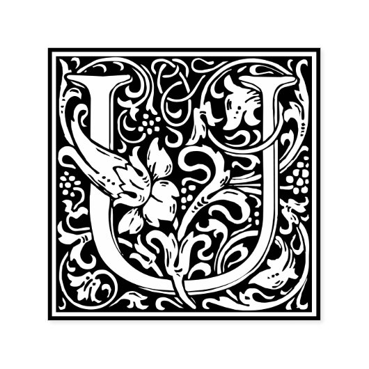 Letter U art nouveau schwarz-weiß Tile Permastempel (Design)