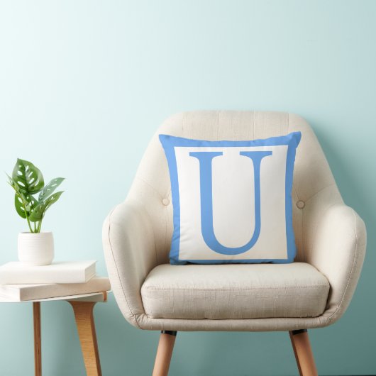 Letter U Baby Blue Border Kissen (Stuhl )