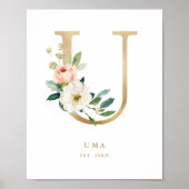 Letter U Blush Monogram Gold Foil Kinderzimmer Poster (Vorne)
