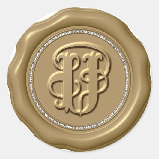 *~* Letter U Diamond Circle GOLD Wax Siegel Sticke Runder Aufkleber (Vorderseite)