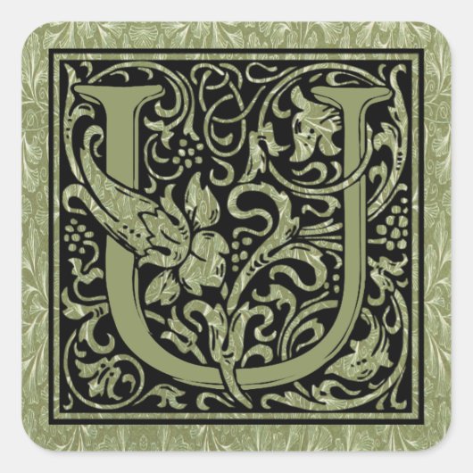 Letter U First Letter Monogram Quadratischer Aufkleber (Vorderseite)