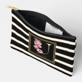 Letter U Floral Monogram Schwarz-weiße Streifen Zubehörtasche (Offen)