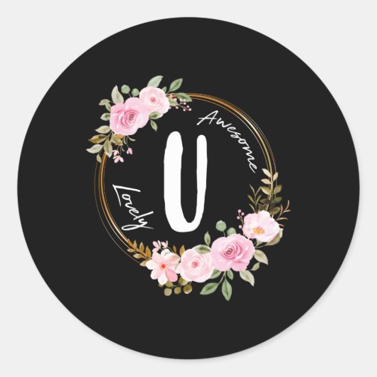 Letter U Floral Wreath Name Initial U Mother Day Runder Aufkleber (Vorderseite)