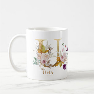 Letter U - Gold Floral Name Schwesterfreund Kaffeetasse