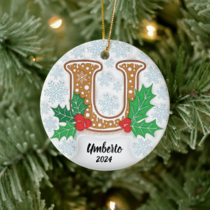 Letter U Individuelle Name Monogram Christmas Keramik Ornament