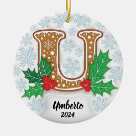 Letter U Individuelle Name Monogram Christmas Keramik Ornament
