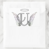 Letter U Initial Monogram mit Angel Wings & Halo Rechteckiger Aufkleber (Tasche)
