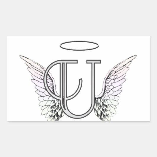 Letter U Initial Monogram mit Angel Wings & Halo Rechteckiger Aufkleber (Vorderseite)