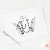 Letter U Initial Monogram mit Angel Wings & Halo Rechteckiger Aufkleber (Umschlag)