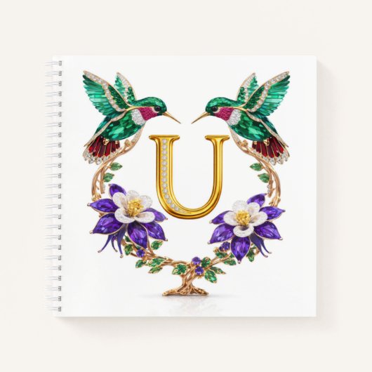 Letter U Jeweled Hummingbird Luxury Wedding Gift Notizblock (Vorderseite)