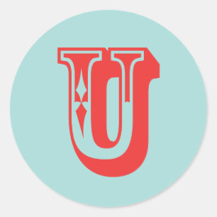 Letter U Karnevalsart Monogramm erste Gefälligkeit Runder Aufkleber