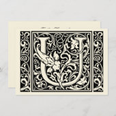 Letter U Medieval Monogram Art Nouveau Einladung (Vorne/Hinten)