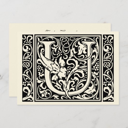 Letter U Medieval Monogram Art Nouveau Einladung (Vorne/Hinten)