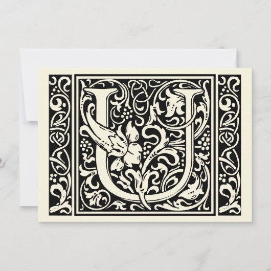 Letter U Medieval Monogram Art Nouveau Einladung (Vorderseite)