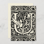 Letter U Medieval Monogram Art Nouveau Einladung (Vorne/Hinten)
