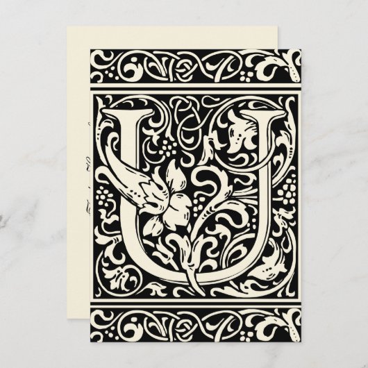 Letter U Medieval Monogram Art Nouveau Einladung (Vorne/Hinten)