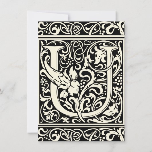 Letter U Medieval Monogram Art Nouveau Einladung (Vorderseite)