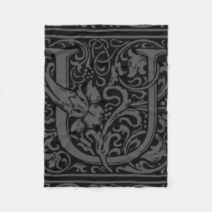 Letter U Medieval Monogram Art Nouveau Fleecedecke