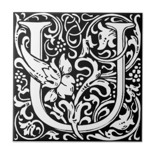 Letter U Medieval Monogram Art Nouveau Fliese