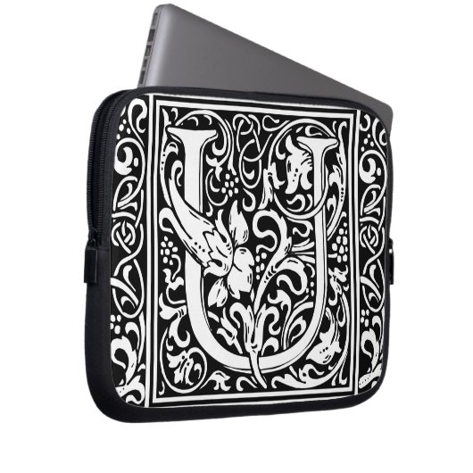 Letter U Medieval Monogram Art Nouveau Laptopschutzhülle (Vorne Rechts)