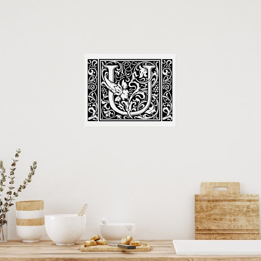 Letter U Medieval Monogram Art Nouveau Poster (Küche)