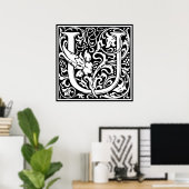 Letter U Medieval Monogram Art Nouveau Poster (Heimbüro)
