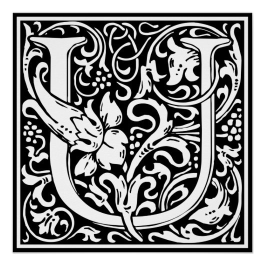 Letter U Medieval Monogram Art Nouveau Poster (Vorderseite)