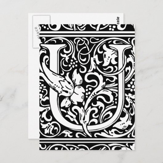 Letter U Medieval Monogram Art Nouveau Postkarte (Vorne/Hinten)