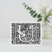 Letter U Medieval Monogram Art Nouveau Postkarte (Stehend Vorderseite)