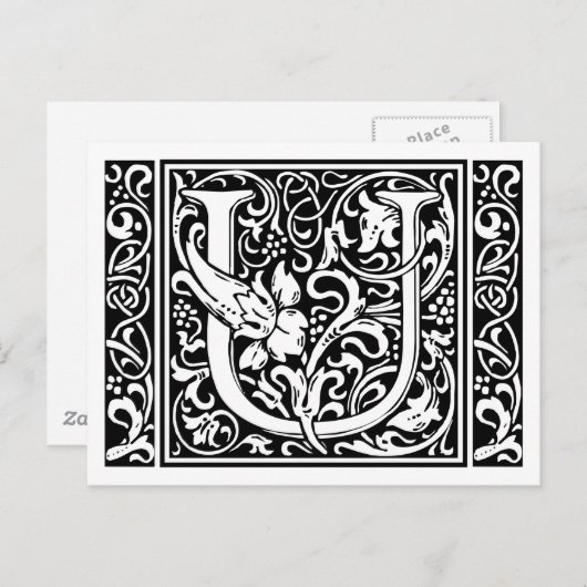 Letter U Medieval Monogram Art Nouveau Postkarte (Vorne/Hinten)