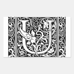 Letter U Medieval Monogram Art Nouveau Rechteckiger Aufkleber